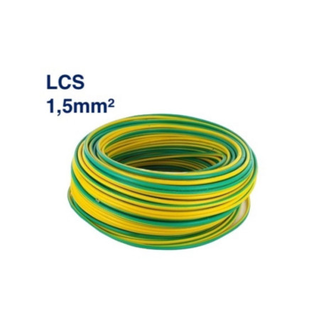 Câble Électrique TH 1,5 mm² – 100 Mètres – Jaune/Vert – LCS
