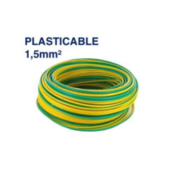 Câble Électrique TH 1,5 mm² – 100 Mètres – Jaune/Vert – PLASTICABLE