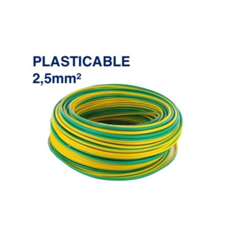 Câble Électrique TH 2,5 mm² – 100 Mètres – Jaune-Vert – PLASTICABLE