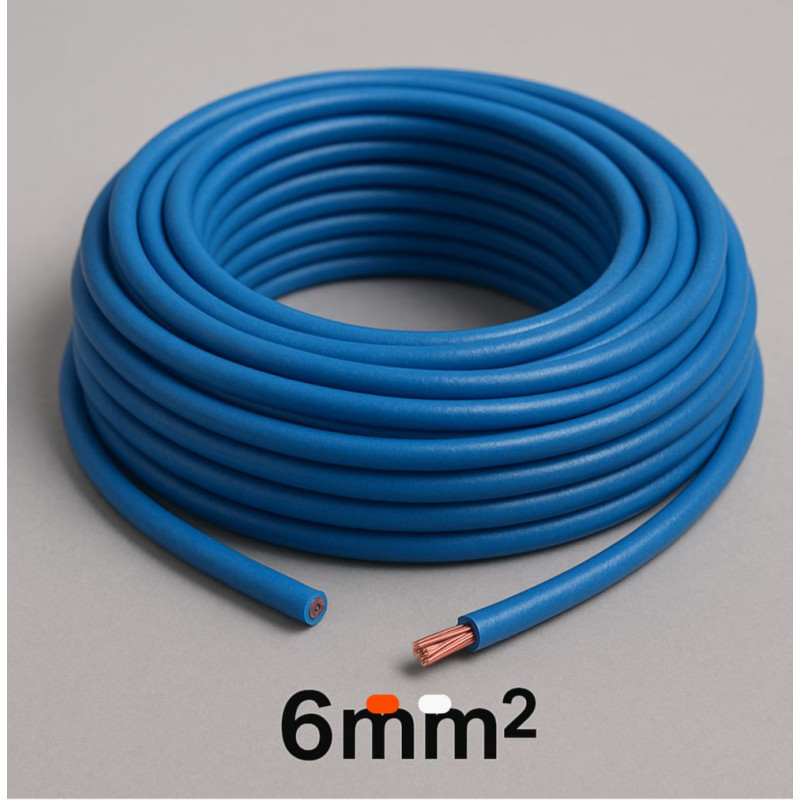 Câble TH 6 mm² Bleu – Plasticable – 100 ML – Conducteur Neutre Haute Résistance